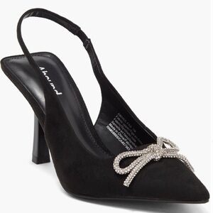 New! Abound Black Slingback Heels with Rhinestone Bow Detail
